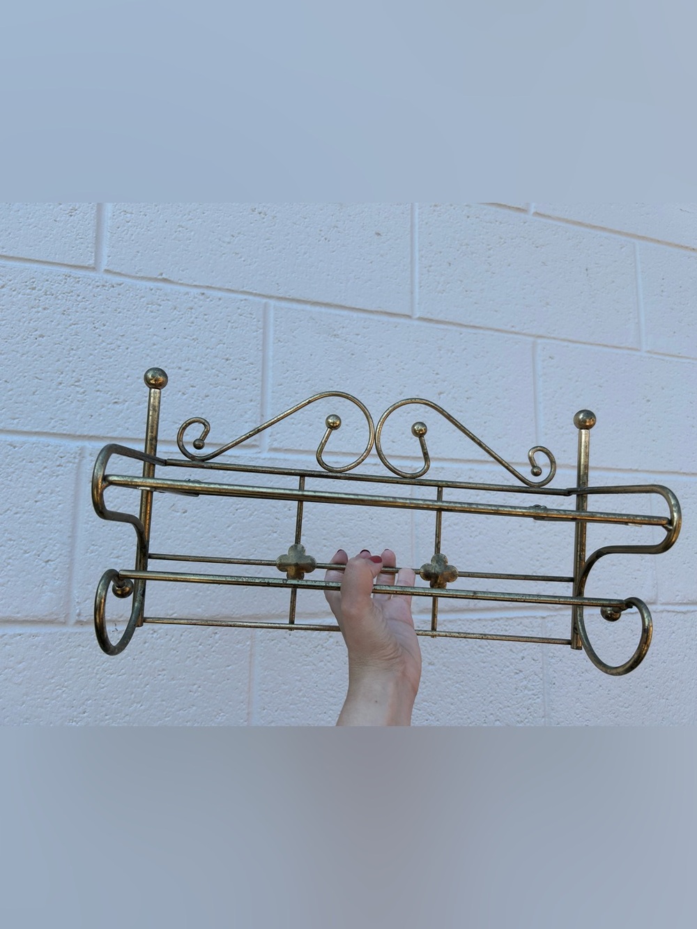 Vintage Brass Metal Wall towel holder Shelf Rack in Antique Gold